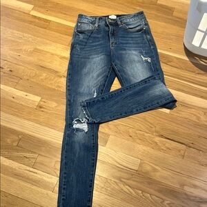 Blue Skinny Distressed Jeans with Tapered Leg